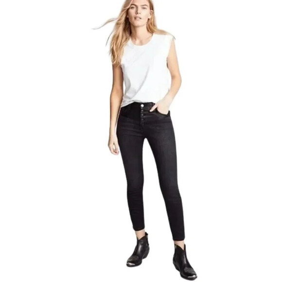 Current/Elliott Fused High Rise Stiletto Jeans Rocco Leather Piecing Black 26 - Picture 1 of 8